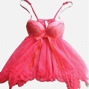 Victoria's Secret pink lace ruffle babydoll padded bra top/lingerie sz34B